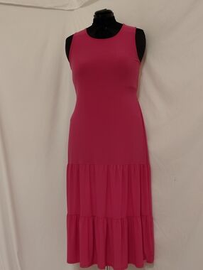 Woman Within Hot Pink Sleeveless Tiered Maxi Dress